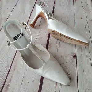 Stuart Weitzman Satin Strappy Crystals Heels 6 B
